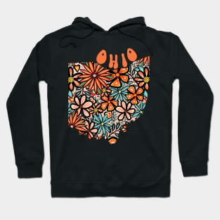 Ohio State Design | Artist Designed Illustration Featuring Ohio State Outline Filled With Retro Flowers with Retro Hand-Lettering Hoodie